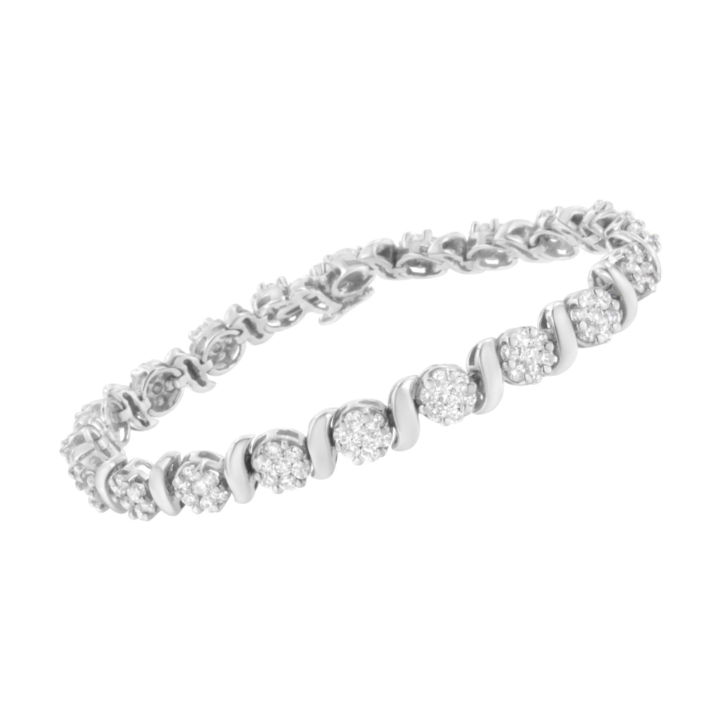 14K White Gold 5 1/4 cttw Diamond S-Link Floral Cluster Tennis Bracele