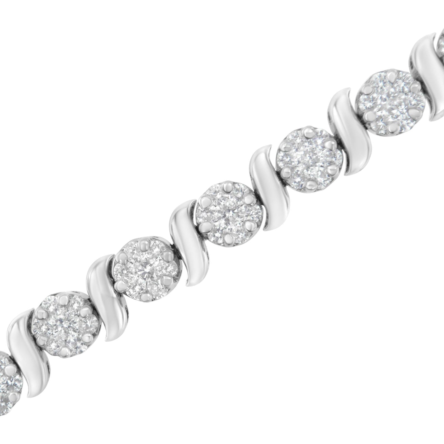 14K White Gold 5 1/4 cttw Diamond S-Link Floral Cluster Tennis Bracele