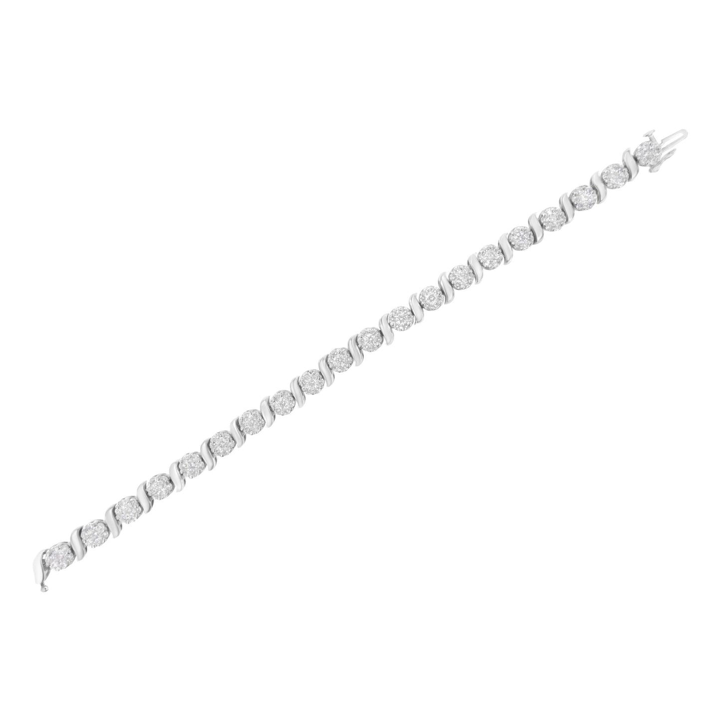 14K White Gold 5 1/4 cttw Diamond S-Link Floral Cluster Tennis Bracele