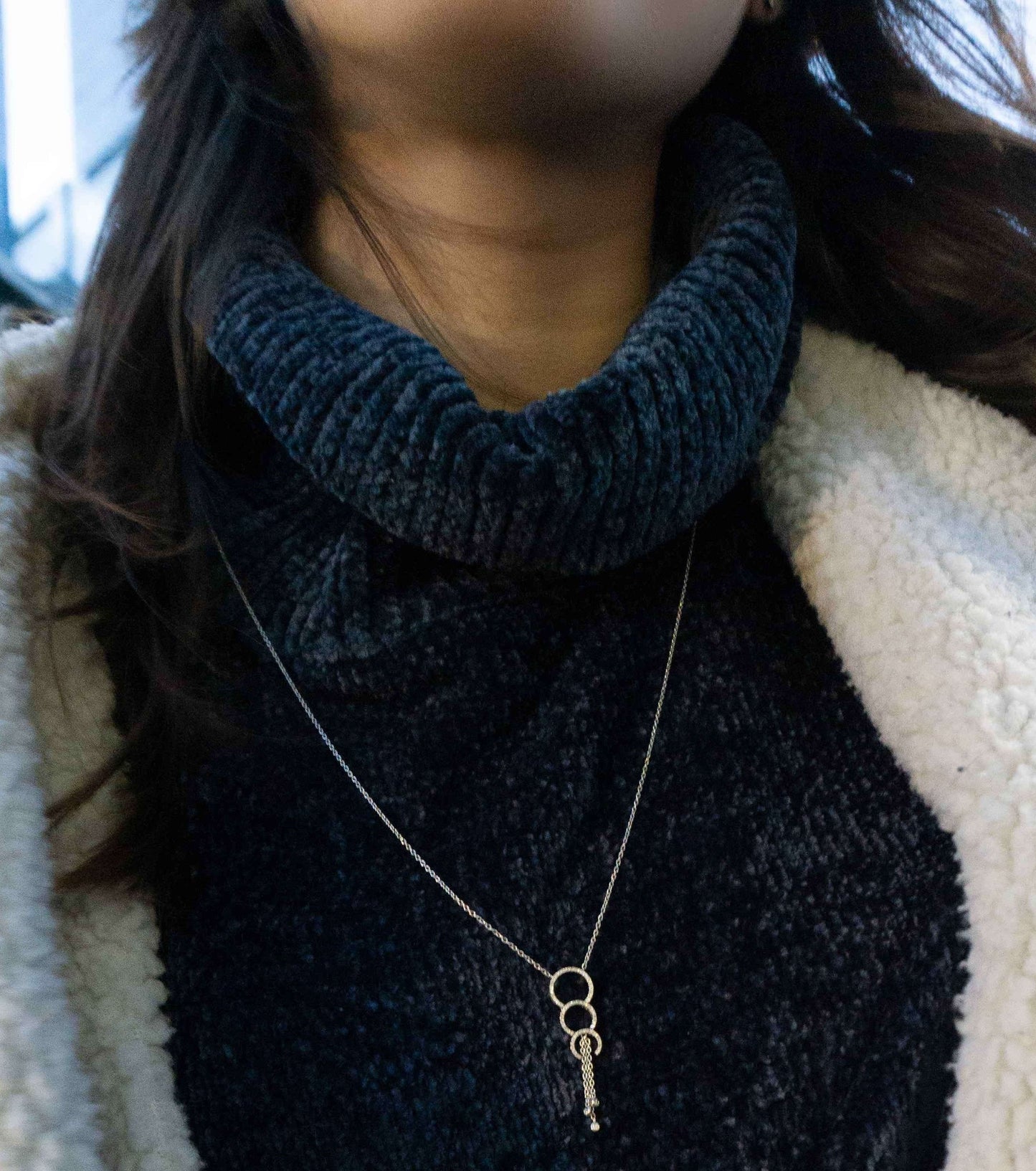 Chandelier Circle Trio Bolo Adjustable Diamond Lariat Necklace in