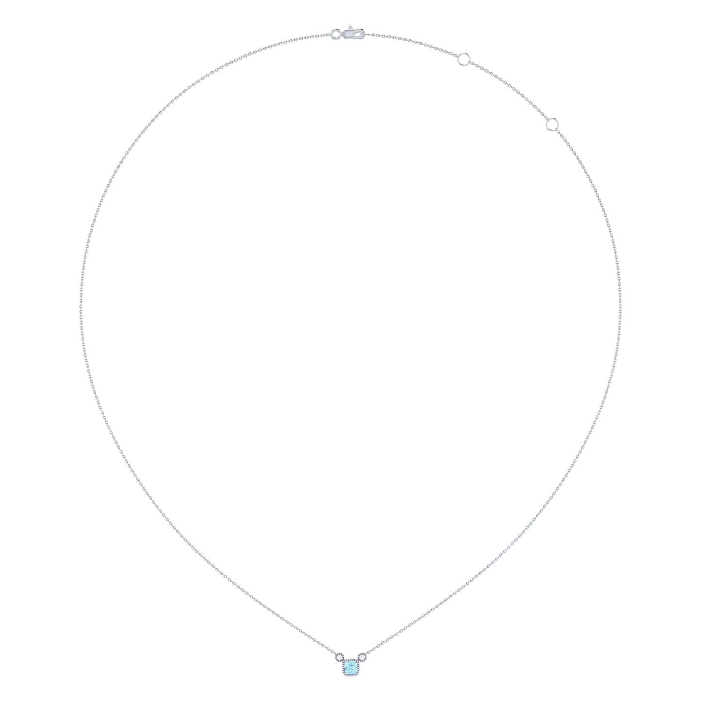 Cushion Cut Aquamarine & Diamond Birthstone Necklace In 14K White Gold