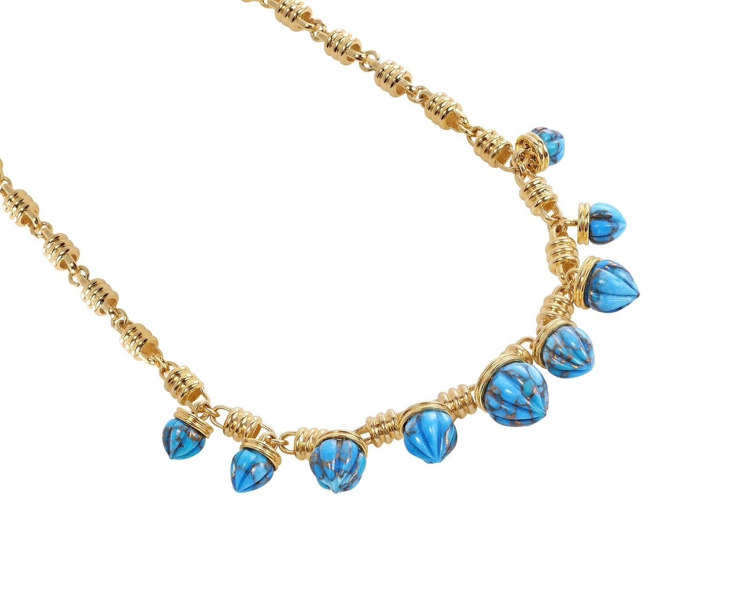 Sunshine Twist Turquoise Studded Necklace in 14K Yellow Gold Plated