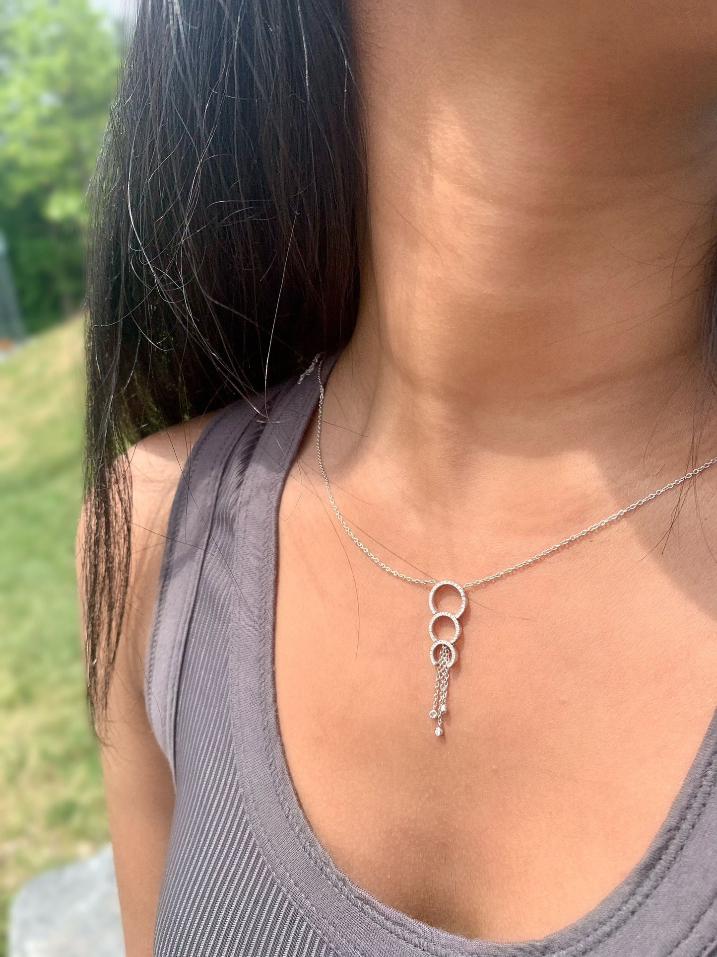 Chandelier Circle Trio Bolo Adjustable Diamond Lariat Necklace in