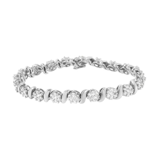 14K White Gold 5 1/4 cttw Diamond S-Link Floral Cluster Tennis Bracele