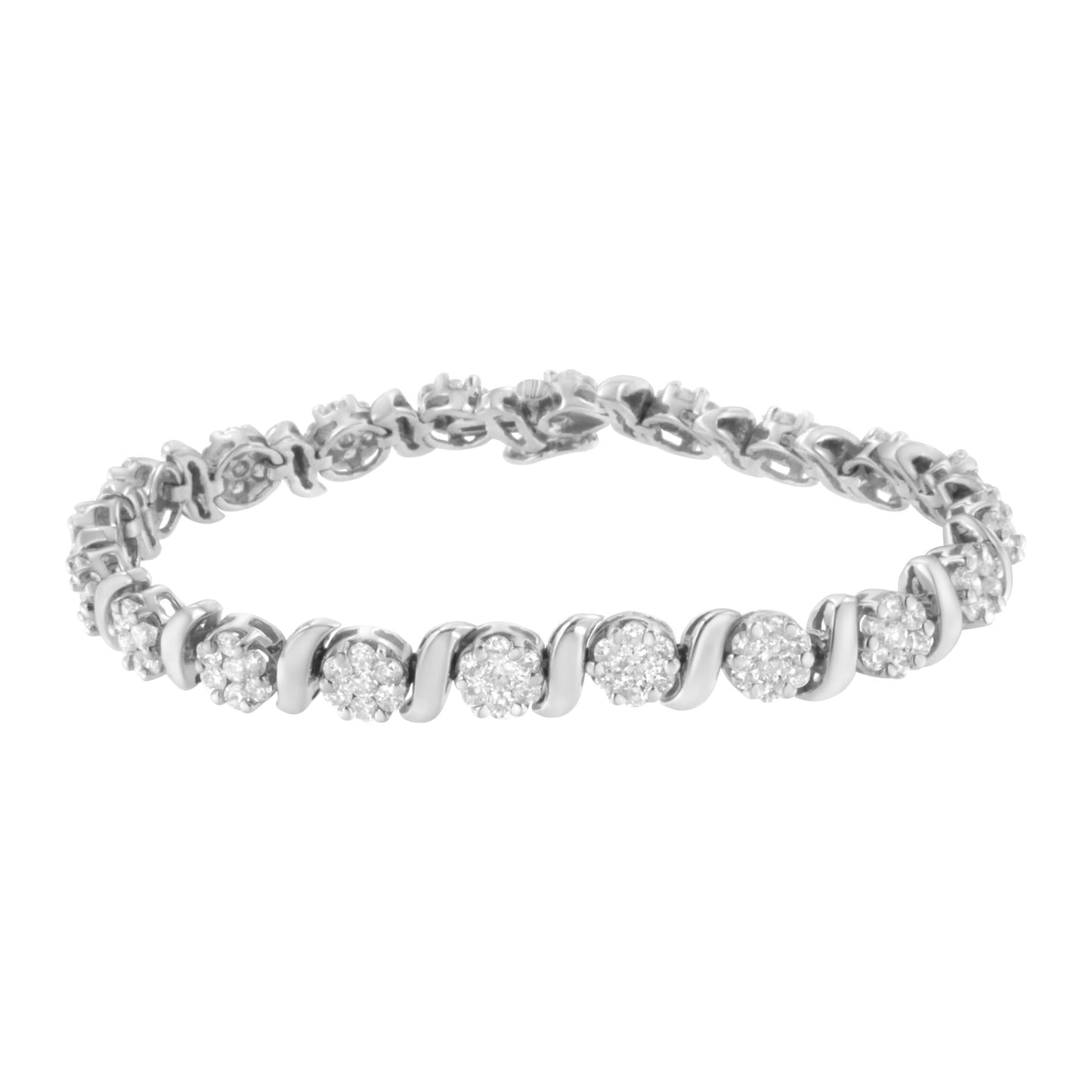 14K White Gold 5 1/4 cttw Diamond S-Link Floral Cluster Tennis Bracele