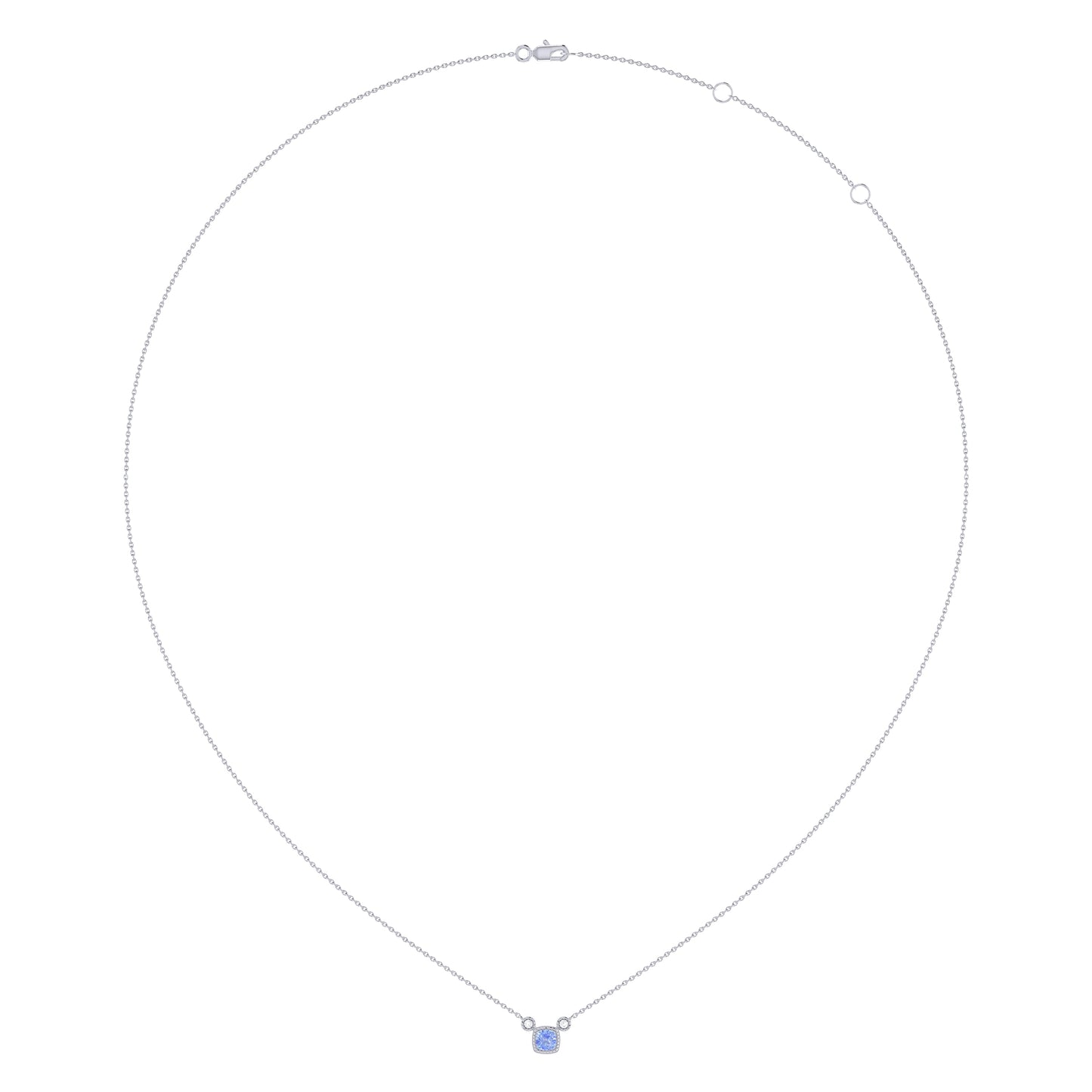 Cushion Cut Tanzanite & Diamond Birthstone Necklace In 14K White Gold